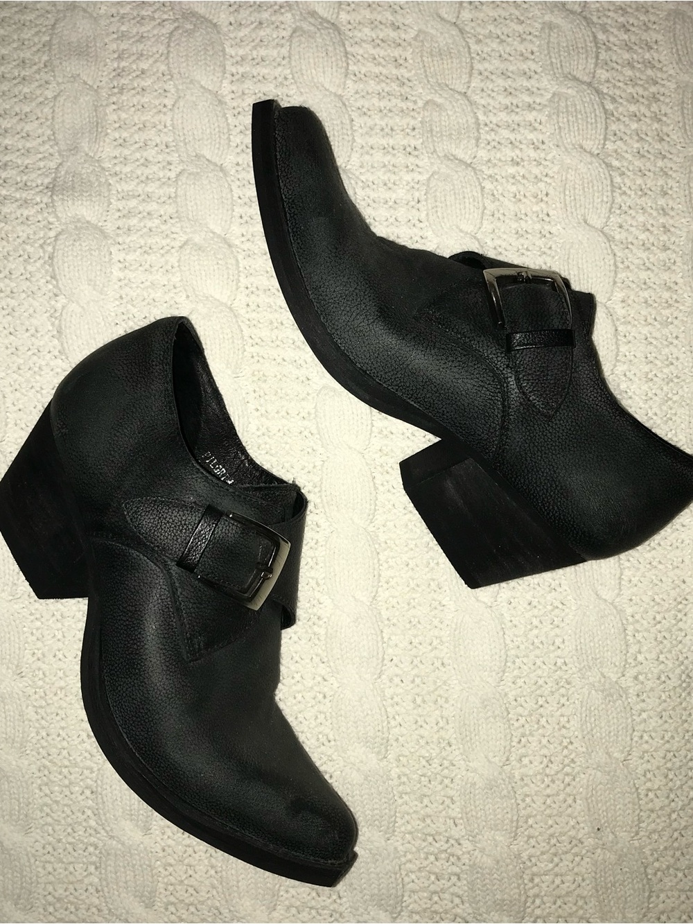 Jeffrey Campbell Black Distressed Leather ‘Pilgrim’ Bootie Shoes